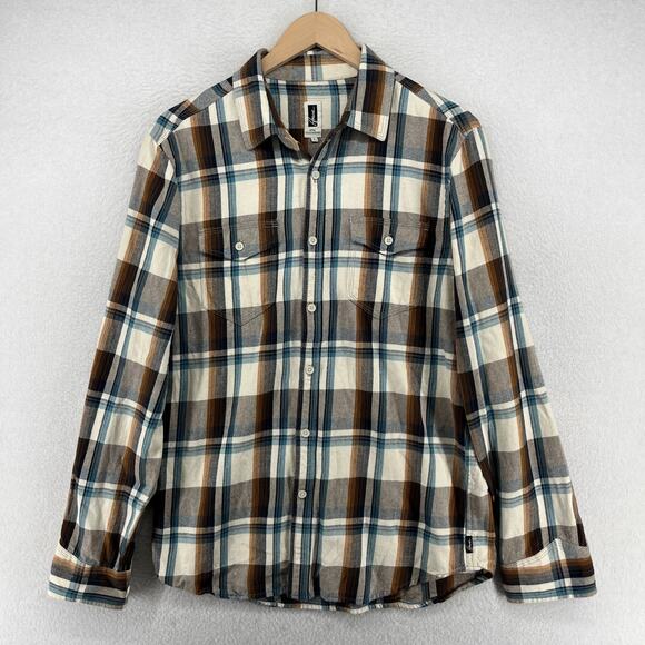 HOWE Shirt Mens L Heavy Flannel Western Plaid Button Up Workshirt Cotton Brown - Picture 3 of 15